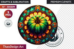 Autumn Thanksgiving Stained Glass PNG, Fall Pumpkin clipart Product Image 1