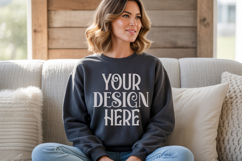 Black Gildan 18000 Sweatshirt Mockup,G18000 Crewneck Sweatsh Product Image 1