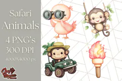 Jungle Safari Animals PNG Cute Pastel Wild Animal Clipart Product Image 1