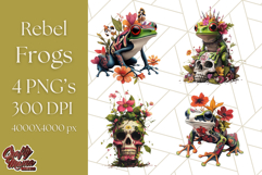 Floral Punk Frogs PNG - Neon Reble Grunge Amphibians Clipart Product Image 1
