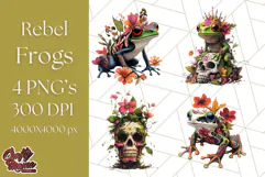 Floral Punk Frogs PNG - Neon Reble Grunge Amphibians Clipart Product Image 1