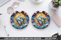 Dolphins Car Coaster Sublimation, 4th Of July Coaster PNG Product Image 1