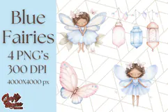 Pastel Blue Fairy Garden Clipart, Enchanted Cottagecore Png Product Image 1