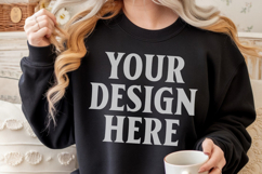 Gildan 18000 Black Mockup , Crewneck Sweatshirt Boho Mock-up Product Image 1