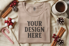 Gildan 5000 Sand Folded Christmas Mockup, G5000 mockup Product Image 1