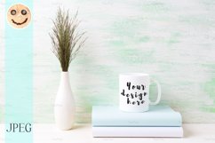 White coffee mug mockup with dark meadow grass in vase Product Image 1