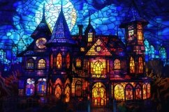 Stained Glass Haunted House Background Wallpaper Product Image 1