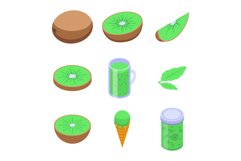 Kiwi icons set, isometric style Product Image 1