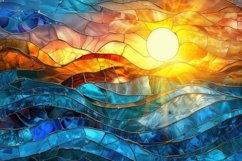 Sunset Landscape Stained Glass Background Wallpaper Product Image 1