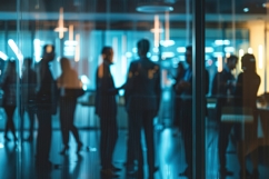 Modern Business Office with Blurred People Background Product Image 1