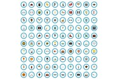 100 recreation icons set, flat style Product Image 1