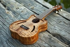 Beautiful handmade ukulele resting on wooden planks Product Image 1