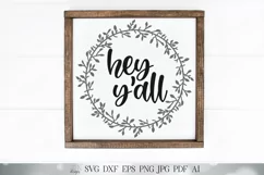 Hey Y'all - Southern Farmhouse Wreath Sign - SVG DXF Welcome Product Image 1