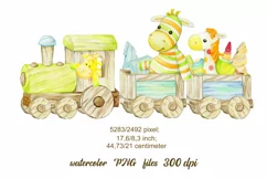 Watercolor clipart. Wooden locomotive, Zebra, rocking horse. Product Image 2