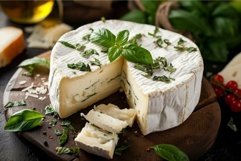 Gourmet camembert cheese with fresh basil Product Image 1