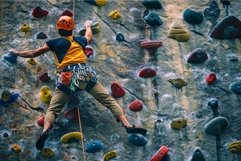 Young male climber scaling artificial rock climbing wall Product Image 1