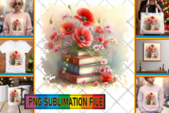 Charming TSHIRT Ideas PNG, Book and flower Product Image 1