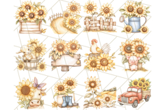Muted Sunflower Clipart, Watercolor Farmhouse Florals Png Product Image 8