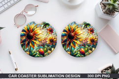 Flower Car coaster sublimation, Summer Coaster PNG Design Product Image 1