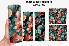 3D Flower Skinny Tumbler 20oz Wrap Design,Flowers Tumble PNG Product Image 1
