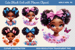 Cute Black Girl with Flower Clipart PNG Product Image 1