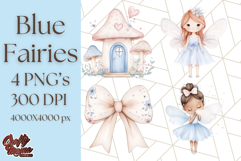 Pastel Blue Fairy Garden Clipart, Enchanted Cottagecore Png Product Image 1