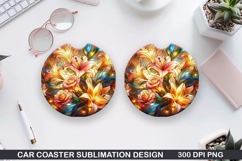 Flower Car Coaster Sublimation| Summer Coaster PNG Design Product Image 1