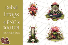 Floral Punk Frogs PNG - Neon Reble Grunge Amphibians Clipart Product Image 1