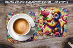Monkey Coaster Sublimation, Valentine Coaster PNG Design Product Image 1