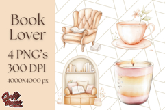 Cozy Book Lover Clipart PNG, Aesthetic Reading Graphics Product Image 1