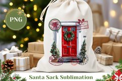 Christmas Red Door Santa Sack Design, Christmas Gift Bag Product Image 1