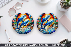Dolphins Car Coaster Sublimation, 4th Of July Coaster PNG Product Image 1