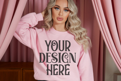 Safety Pink Gildan 18000 Mockup, Sweatshirt Crewneck Mockups Product Image 1