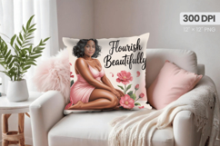 Afro Girl /Woman braided hair Pillow Design, Black Queen PNG Product Image 1