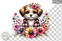 Dog With Flowers Sublimation - Clipart PNG Design Product Image 1