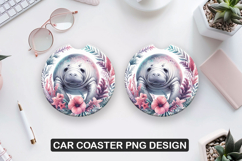 Manatee Car Coaster Sublimation| Animal Coaster PNG Product Image 1