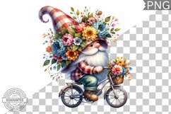 Floral Crown Gnome Rides A Bike Sublimation Clipart Design Product Image 1
