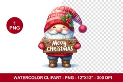 png watercolor clipart - cute christmas gnome Product Image 1