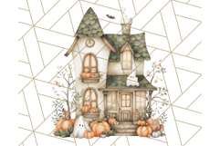 Watercolor Halloween Cottage Clipart, Ghosts &amp; Pumpkins Png Product Image 5