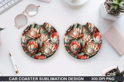 Flowers Car Coaster Sublimation| Flowers Coaster PNG Design Product Image 1