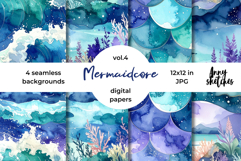 Mermaidcore Digital Paper Watercolor Seamless Patterns Product Image 1