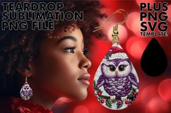 Christmas Owl Teardrop Earrings Design Embroidered Winter Product Image 1