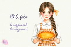 Girl with a Pumpkin Pie PNG Sublimation Baking Clipart Product Image 1