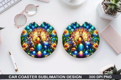 Bunny Car coaster sublimation, Easter Coaster PNG Design Product Image 1