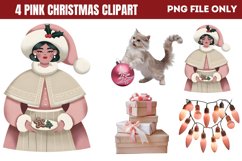 Cute Pink Christmas Watercolor Clipart PNG Product Image 1