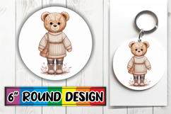 Sweet Keychain Round Design PNG, Teddy Bear Product Image 1