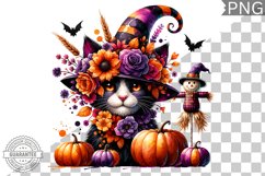 Halloween Cat Flowers Sublimation - Clipart PNG Design Product Image 1