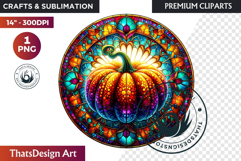Autumn Thanksgiving Stained Glass PNG, Fall Pumpkin clipart Product Image 1
