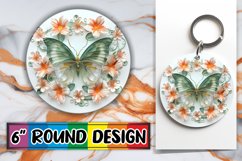 3D Spring Garden Round Design PNG Butterfly Blooms Keychain Product Image 1