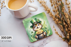 Lucky Raccoon Leprechaun with Gold Pot Square Coaster PNG Su Product Image 1